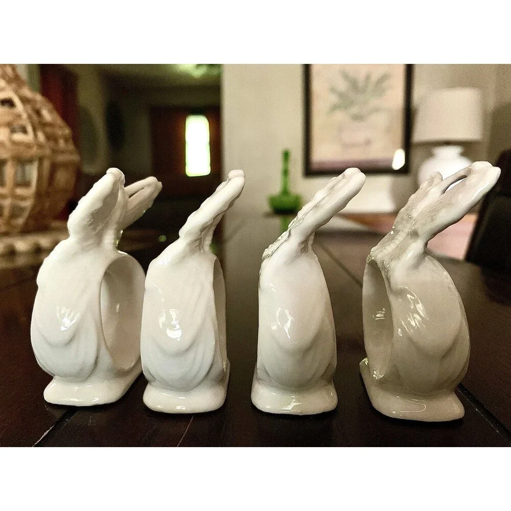 Vtg Ardalt Taiwan Bone China White Butterfly Napkin Rings Set Of 4 Spring Summer